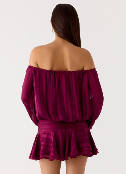 Eira Balloon Sleeve Mini Dress - Plum