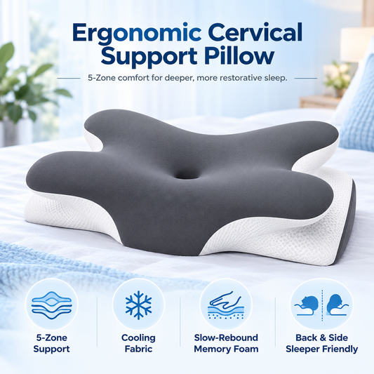 Dual-Sided Ergonomic Contour Pillow with Cooling Cover