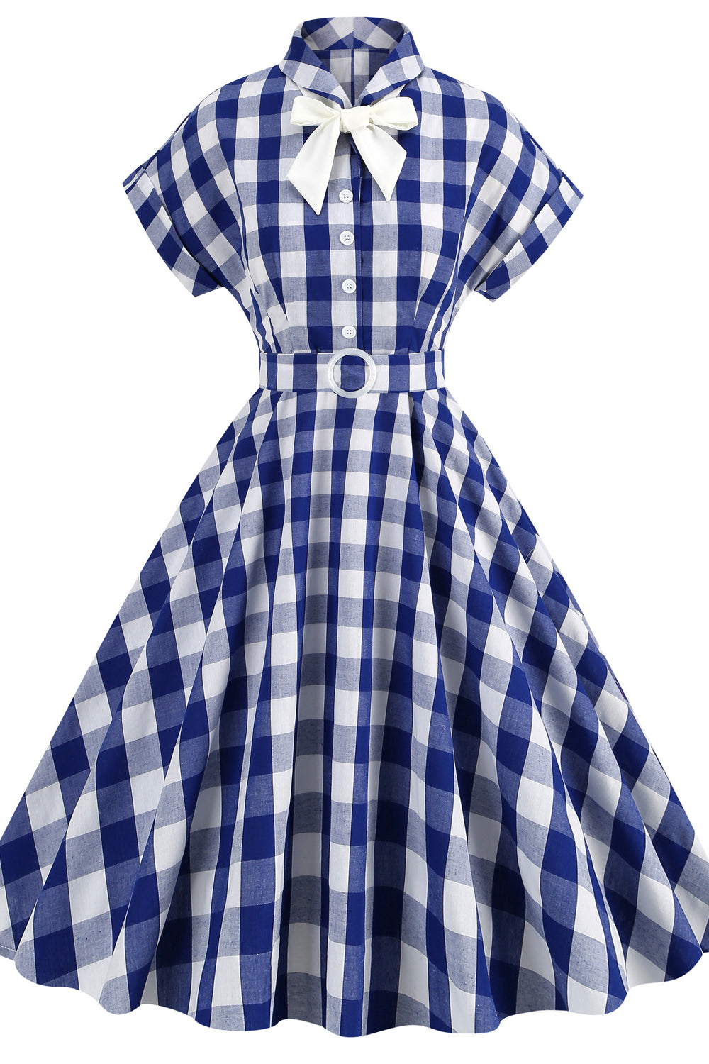 Notched Collar Pink Plaid Gingham Swing Dress