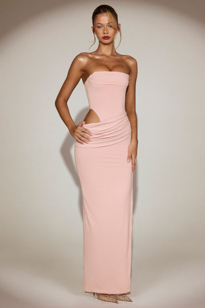 Soft-Jersey Bandeau Cut-Out Maxi Dress in Pink