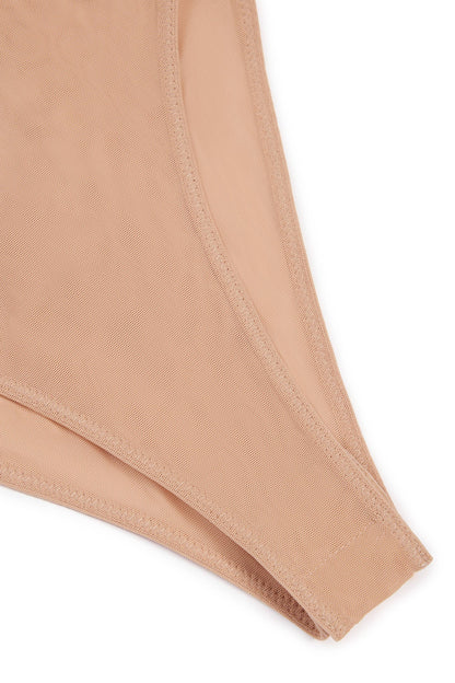 Soft Mesh Invisible Strap Thong Bodysuit in Warm Peach
