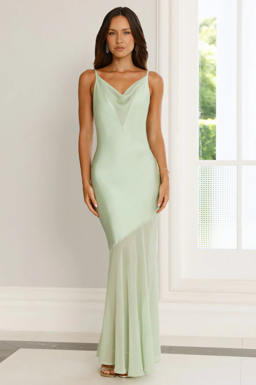 Elegant Simplicity Satin Maxi Dress Sage