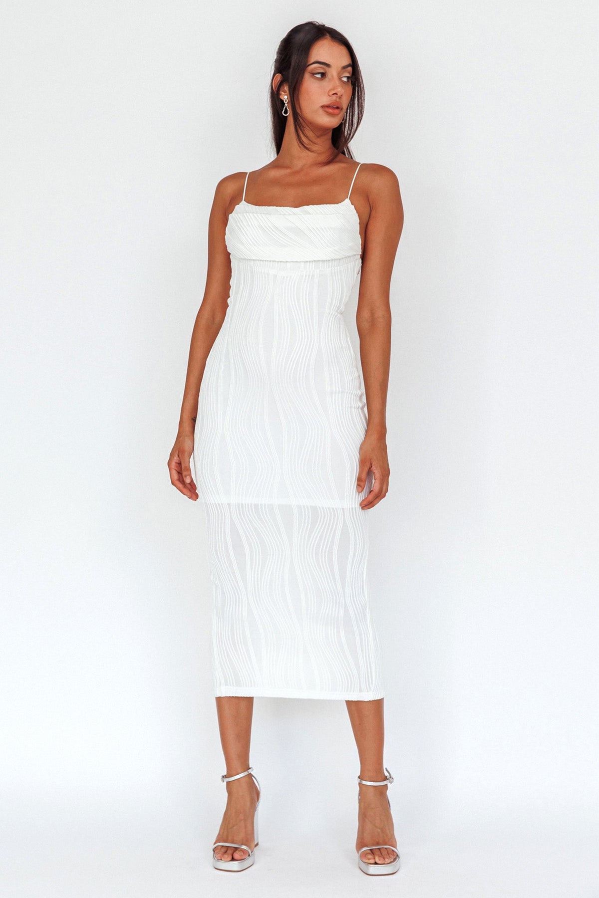 Well Versed Pleated Bust Textured Maxi Dress Off White