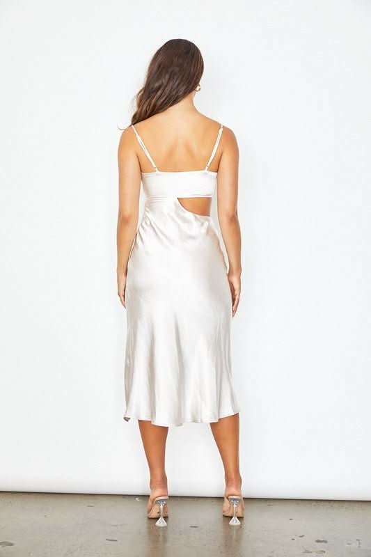 After Party Champagne Satin Midi Dress