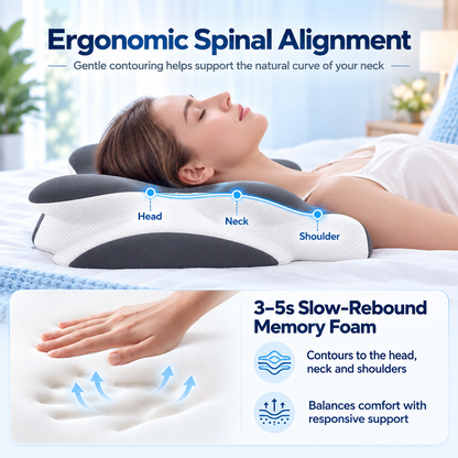 Dual-Sided Ergonomic Contour Pillow with Cooling Cover