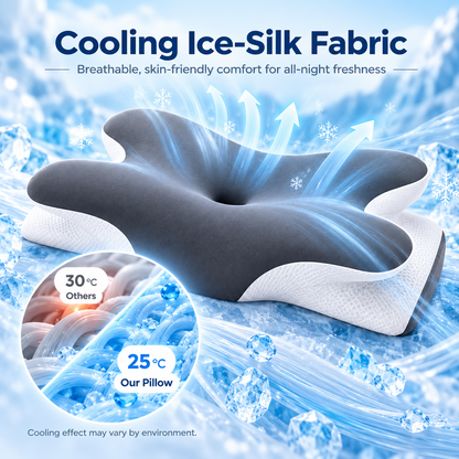 Dual-Sided Ergonomic Contour Pillow with Cooling Cover
