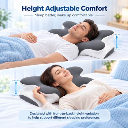 Dual-Sided Ergonomic Contour Pillow with Cooling Cover