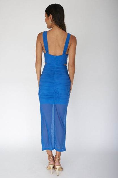 Willa Ruched Cut-Out Midi Dress Blue