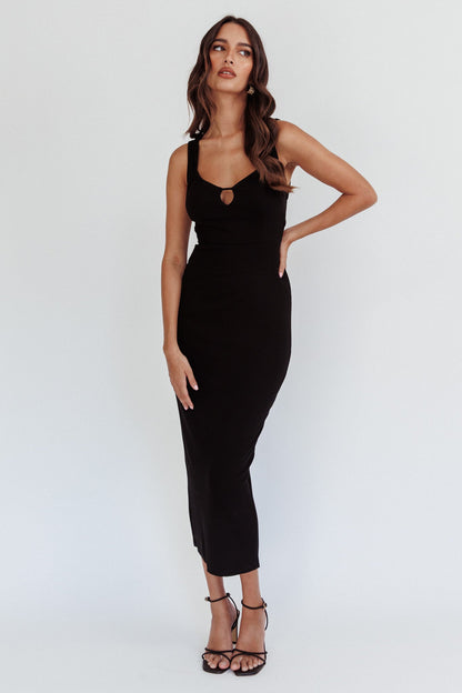 Jennine Lace-Up Back Midi Dress Black