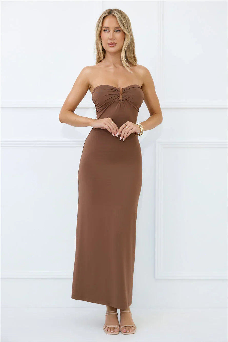 Find Your Wild Strapless Maxi Dress Brown