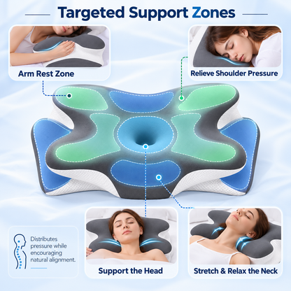 Dual-Sided Ergonomic Contour Pillow with Cooling Cover