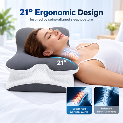 Dual-Sided Ergonomic Contour Pillow with Cooling Cover