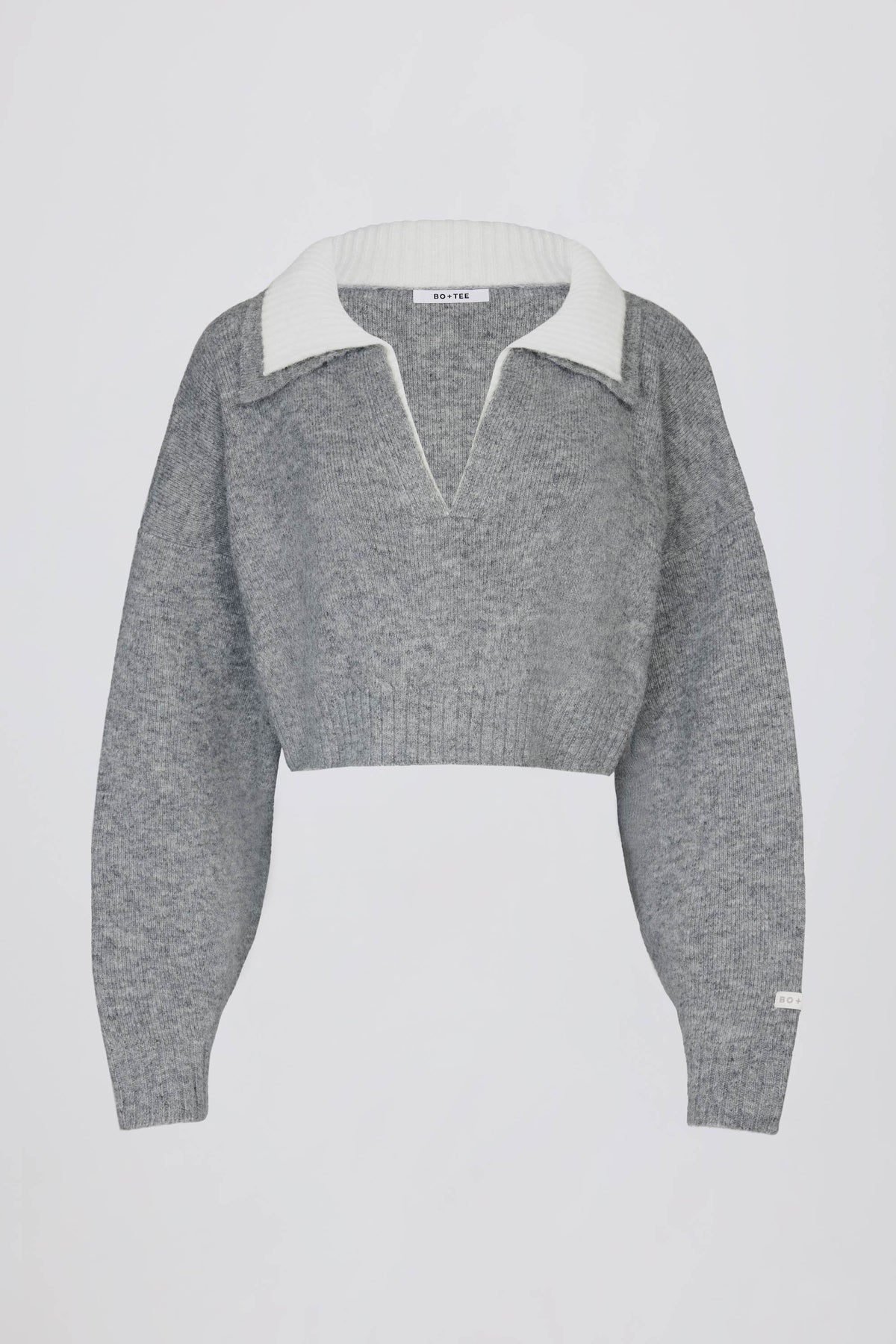 Soft Knit Layered Collar Cropped Jumper in Grey