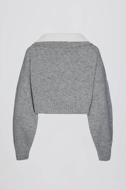 Soft Knit Layered Collar Cropped Jumper in Grey