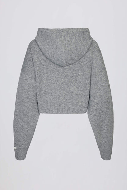 Soft Knit Zip-Up Cropped Hoodie in Grey