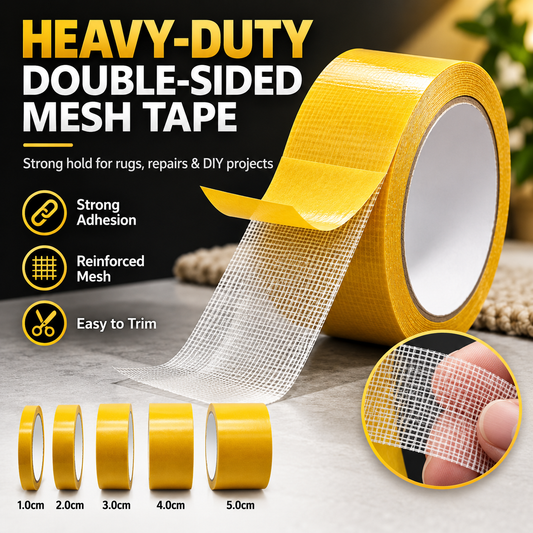 Heavy-Duty Double-Sided Mesh Tape – Strong Adhesive Reinforced Cloth Tape for Rugs, Carpet Fixing & DIY Repairs