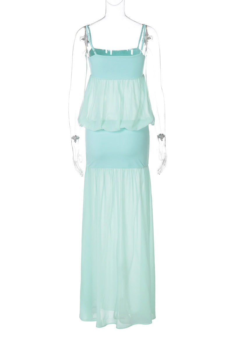 Mint Green Straps Fitted Tiered Dress