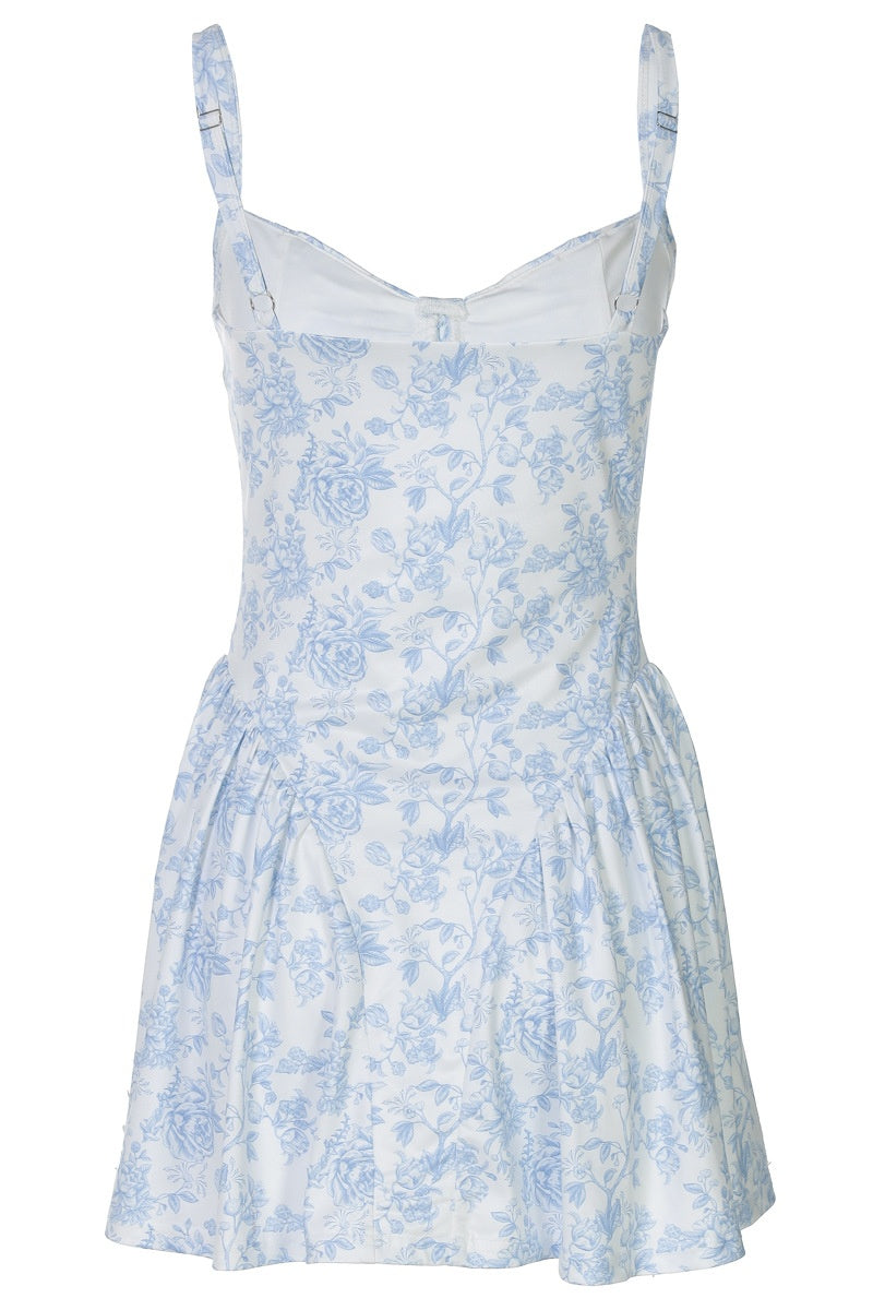 Blue Floral A-line Short Sundress