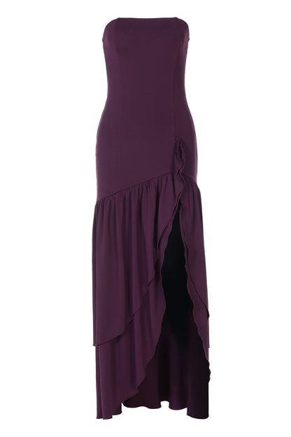 Eggplant Strapless Frill Long Dress