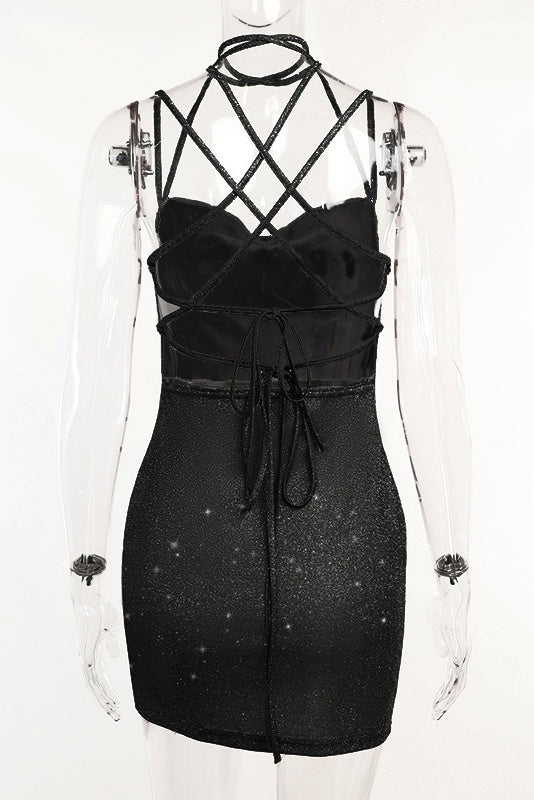 Black Straps Tight Lace-up Dress