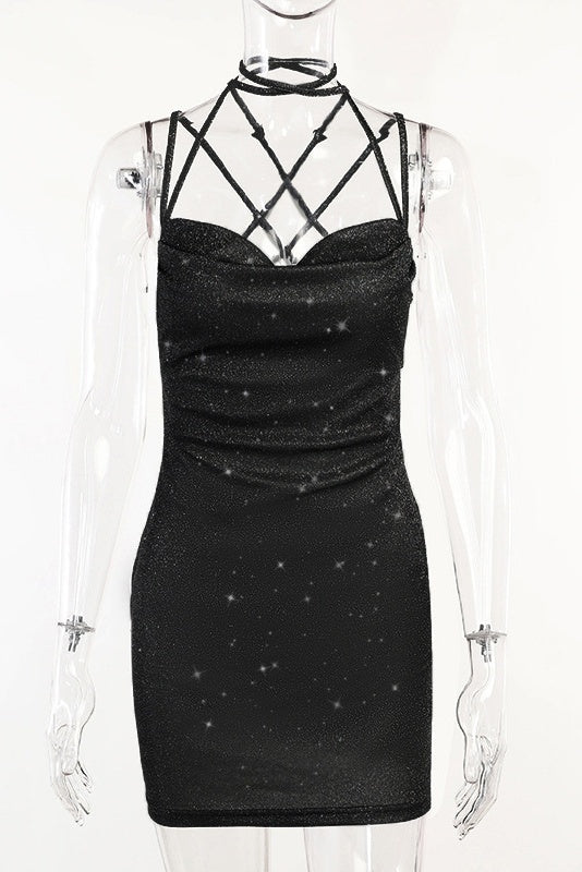 Black Straps Tight Lace-up Dress
