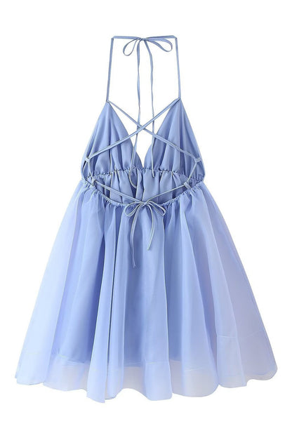Blue V Neck A-line Short Dress