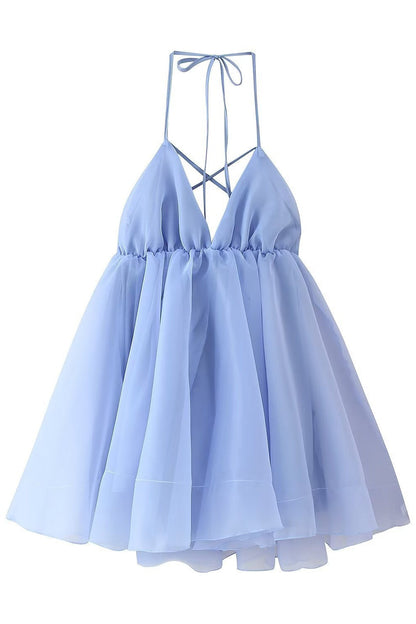 Blue V Neck A-line Short Dress