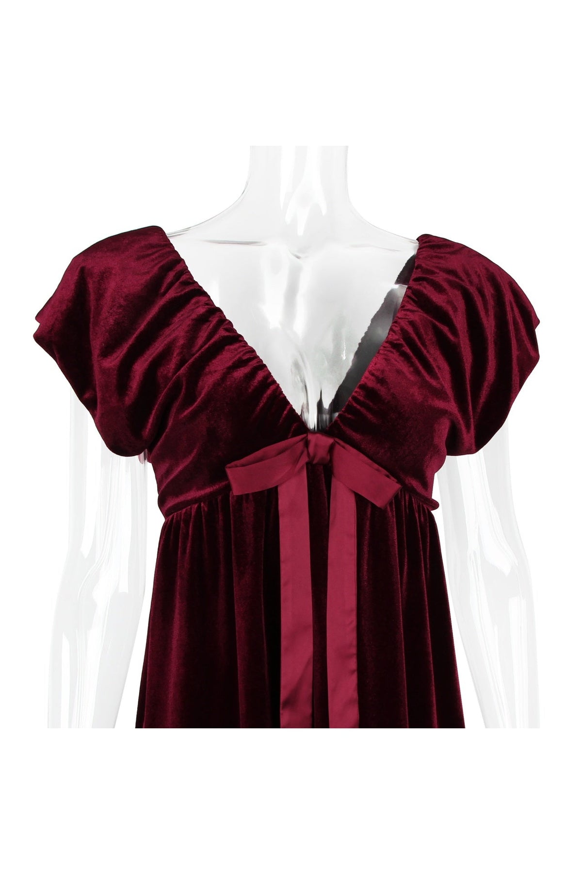 Burgundy Velvet Cap Sleeves Short Dress