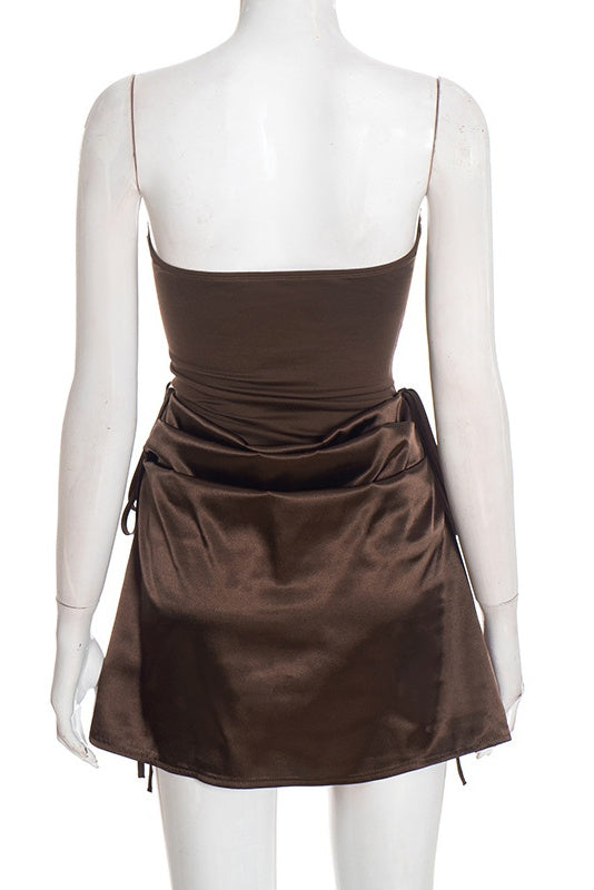 Brown Sweetheart Draped Short Dress