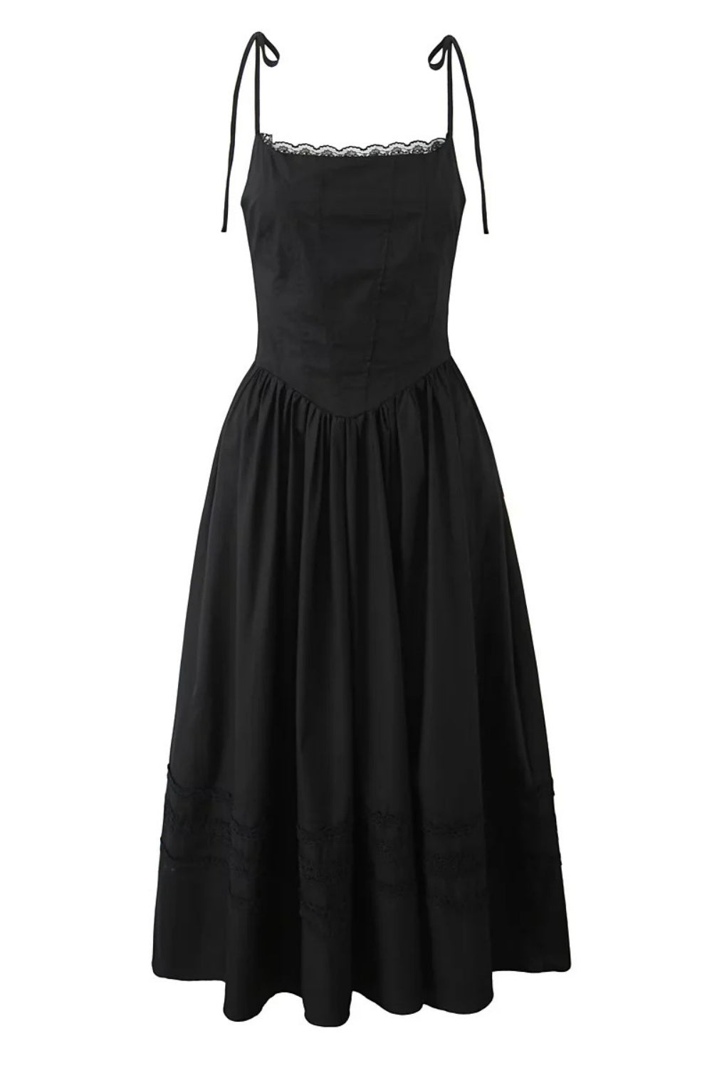 Black Lace Neck Ruched Long Party Dress
