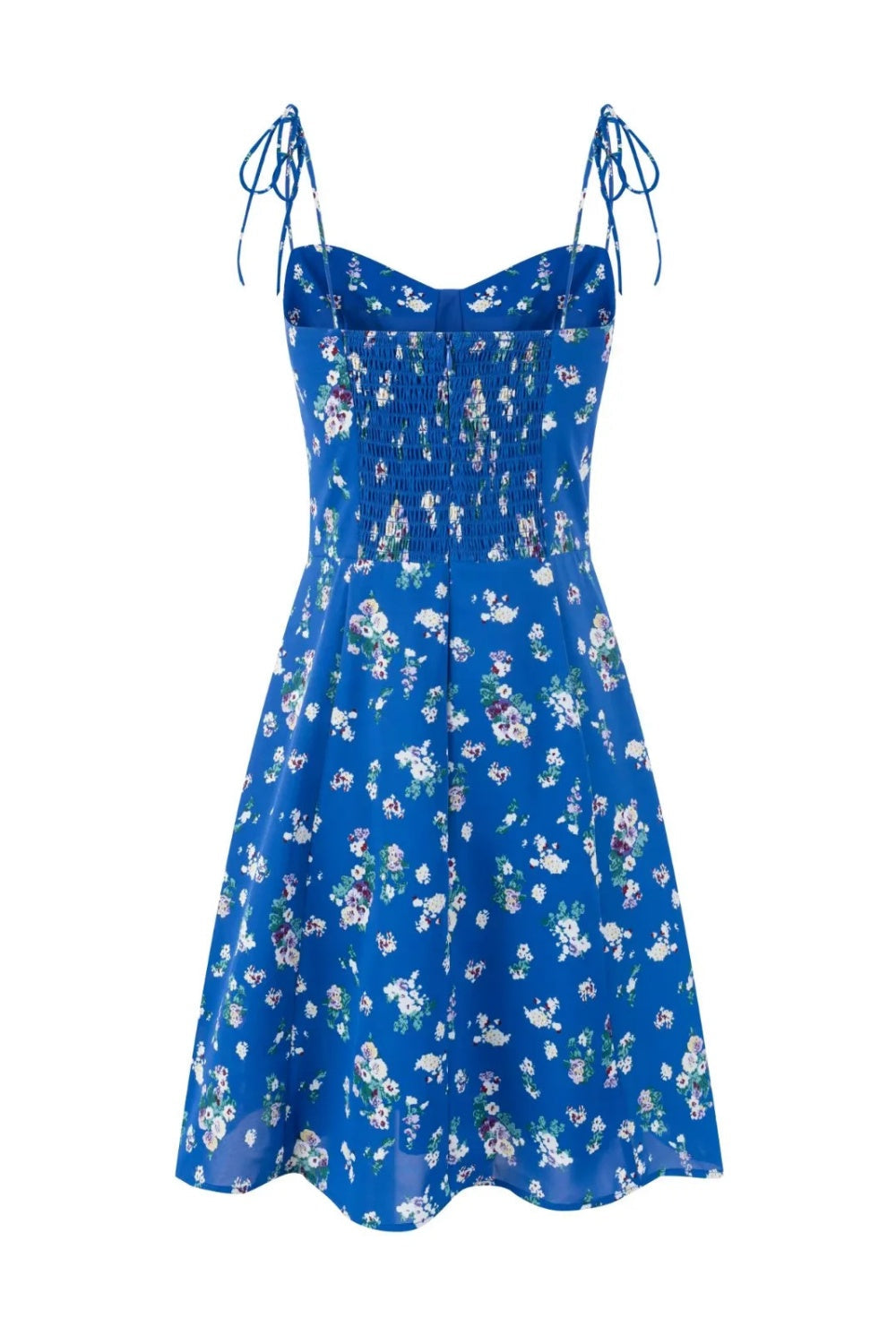 Blue Floral Spaghetti Strap Bow Long Dress