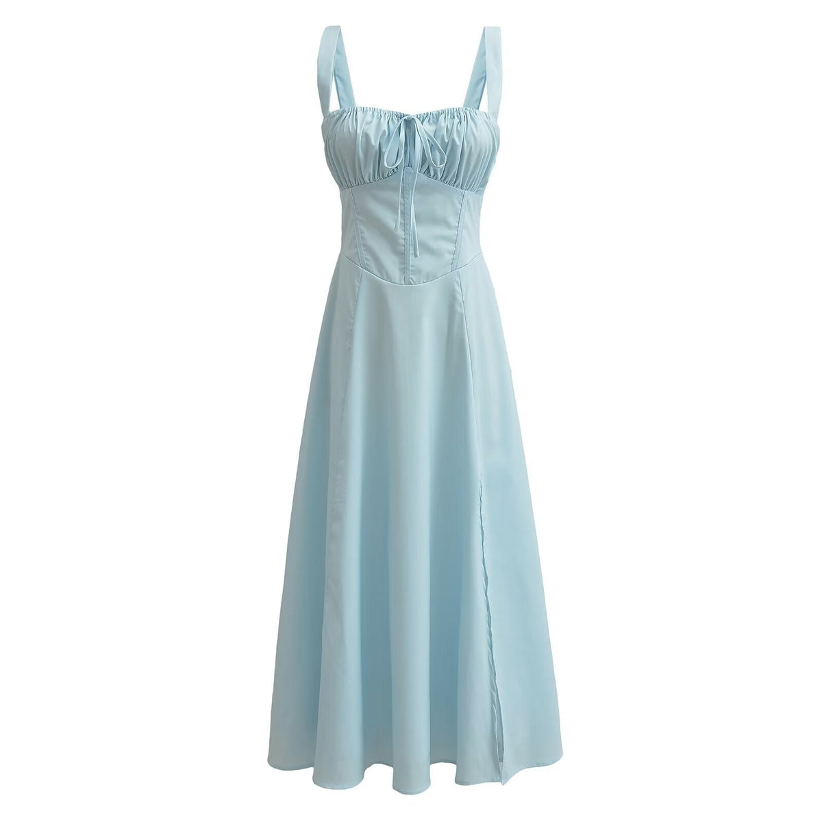Pink Ruched Neck Bow Long Party Dress