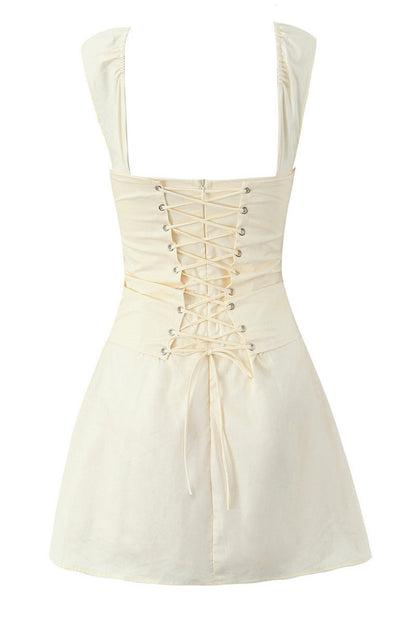 Beige Strap Lase-up Short Summer Skirt