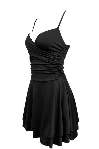 Black Straps A-line Ruched Party Dress