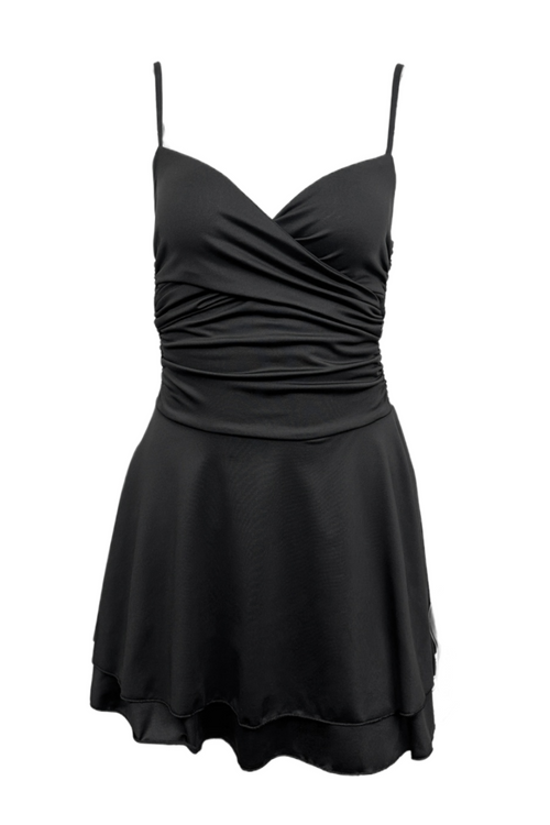 Black Straps A-line Ruched Party Dress