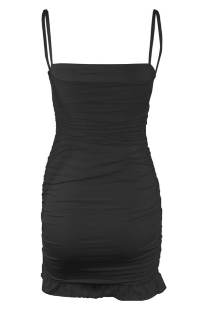 Brown Straps Ruched Tight Short Dress