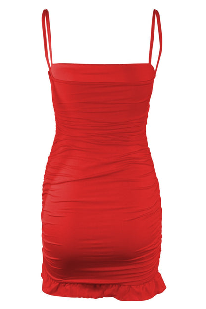 Brown Straps Ruched Tight Short Dress