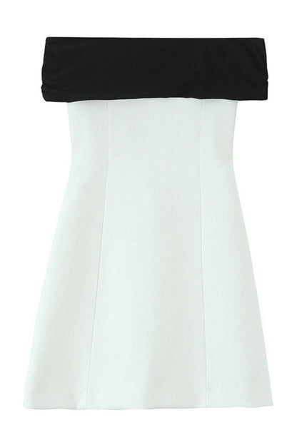Off the Shoulder White and Black Short Dress