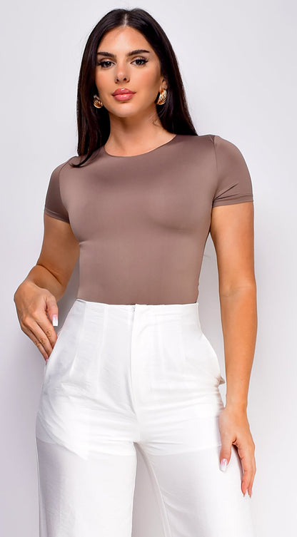 Ariella Round Neck Bodysuit - Beige