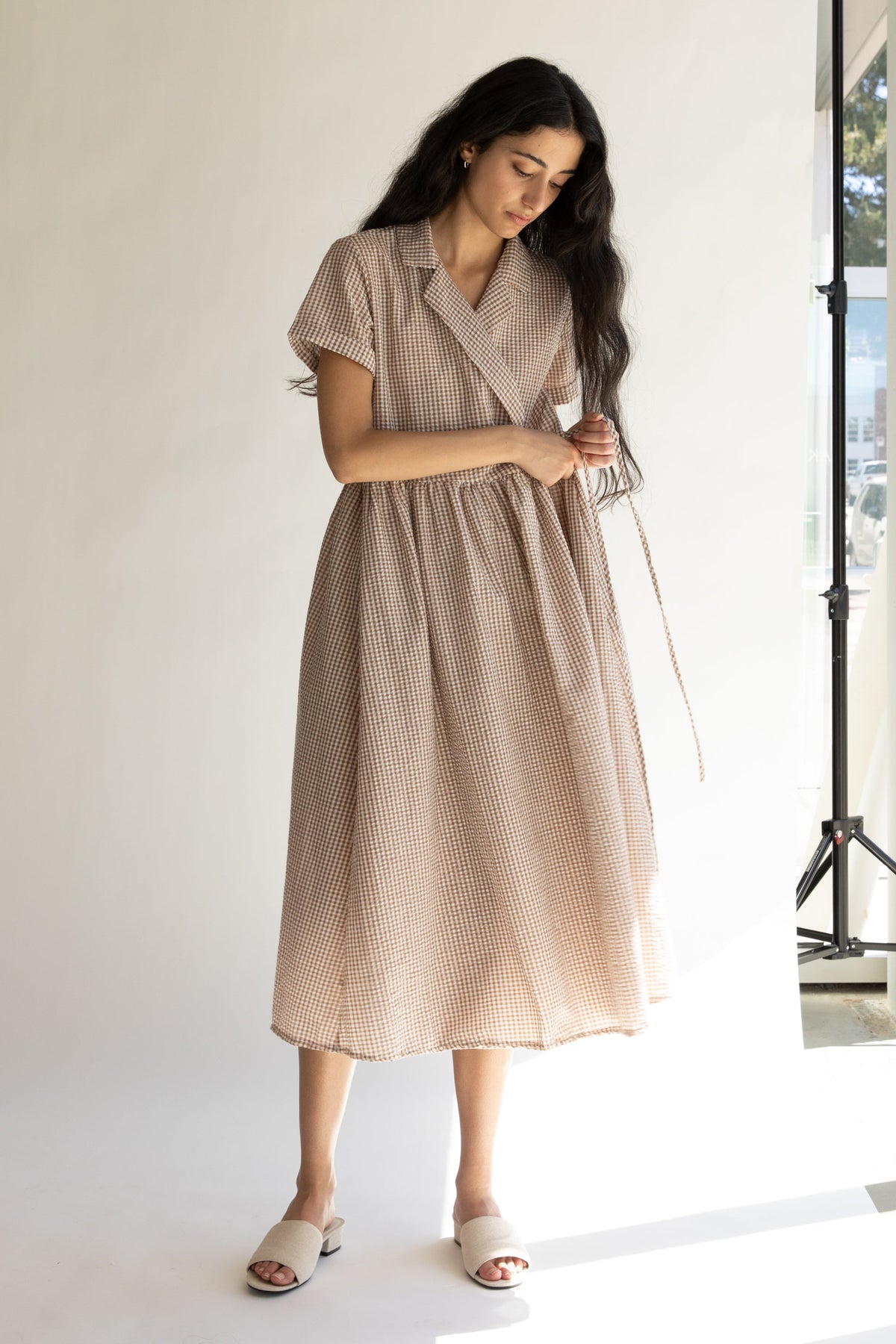 GINGHAM WRAP DRESS