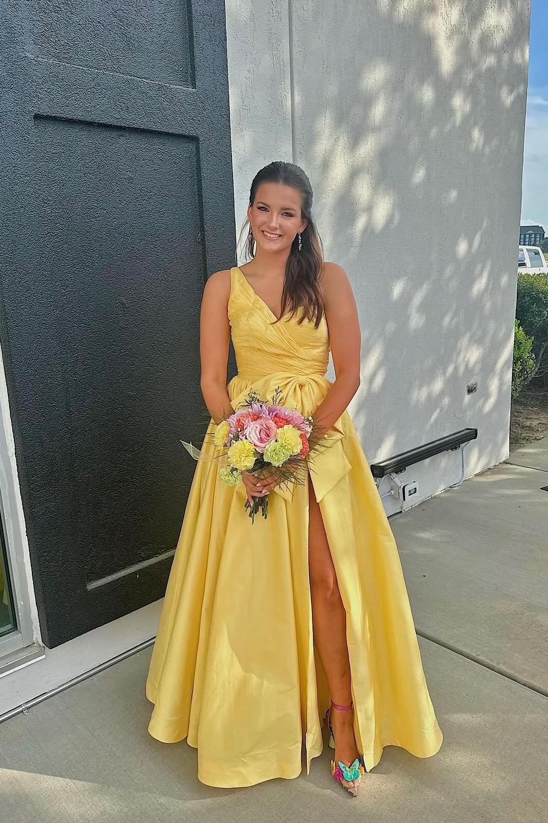 One Shoulder Pink Ruched A-line Formal Dress