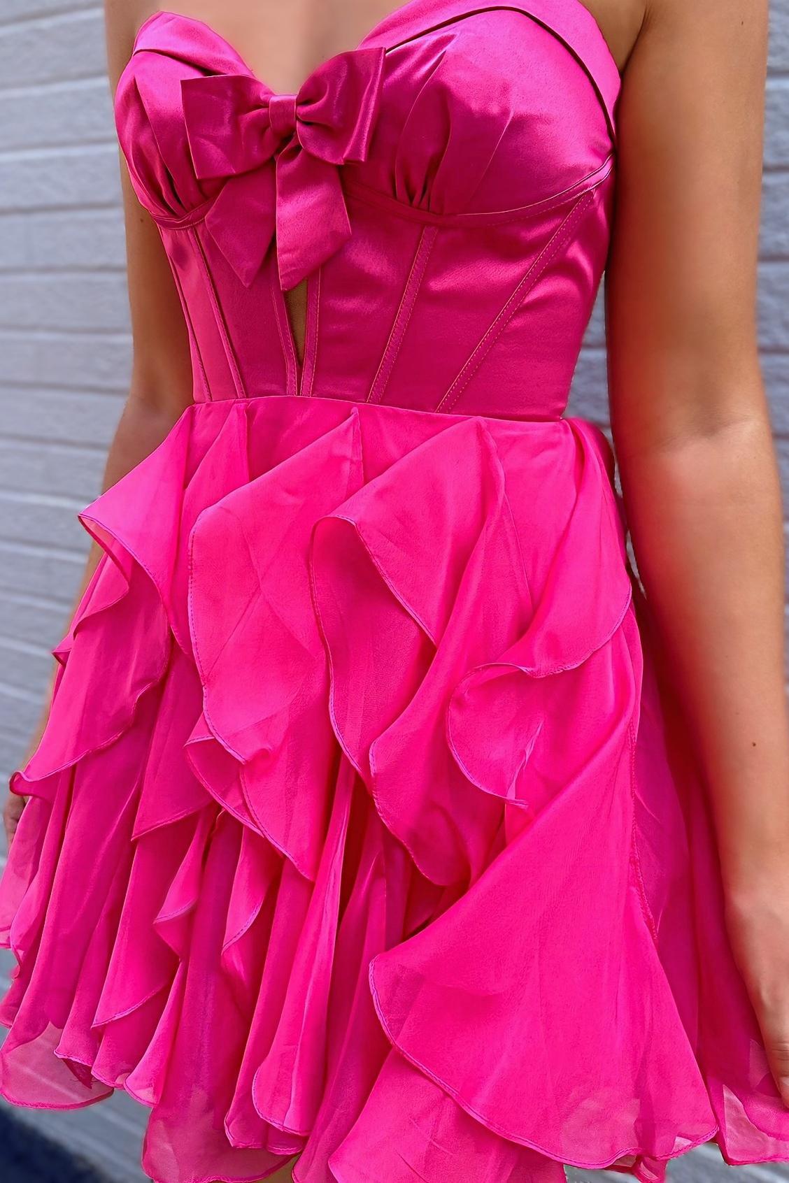 Black Sweetheart A-line Short Chiffon Ruffle Dress