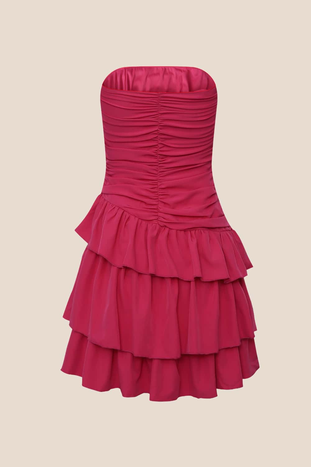 Fuchsia Strapless Ruffle Short Dress