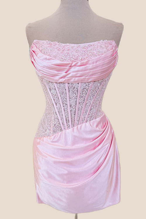 Pink Lace and Satin Fitted Dress