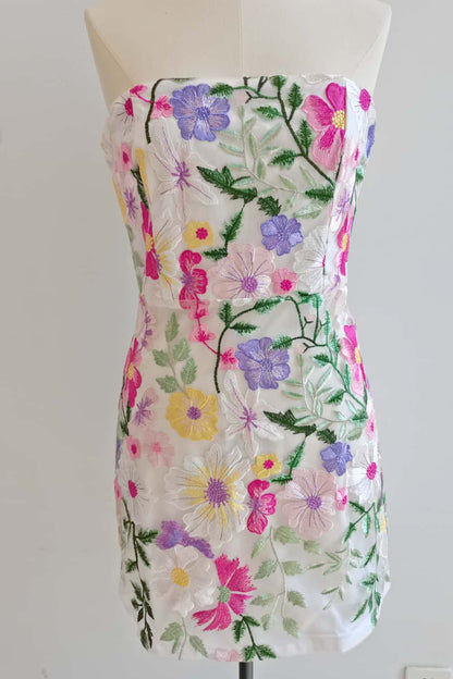 Floral Embroidery Fitted Short Dress