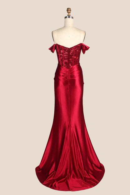 Off the Shoulder Red Appliques Ruched Dress