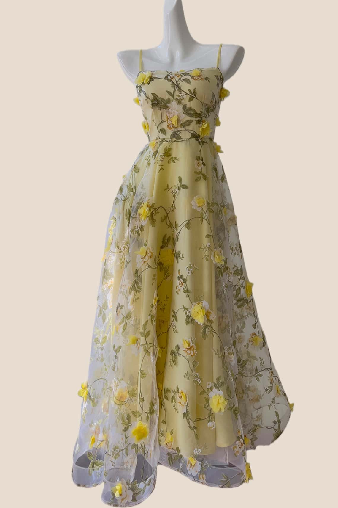 Blue 3D Floral A-line Long Dress