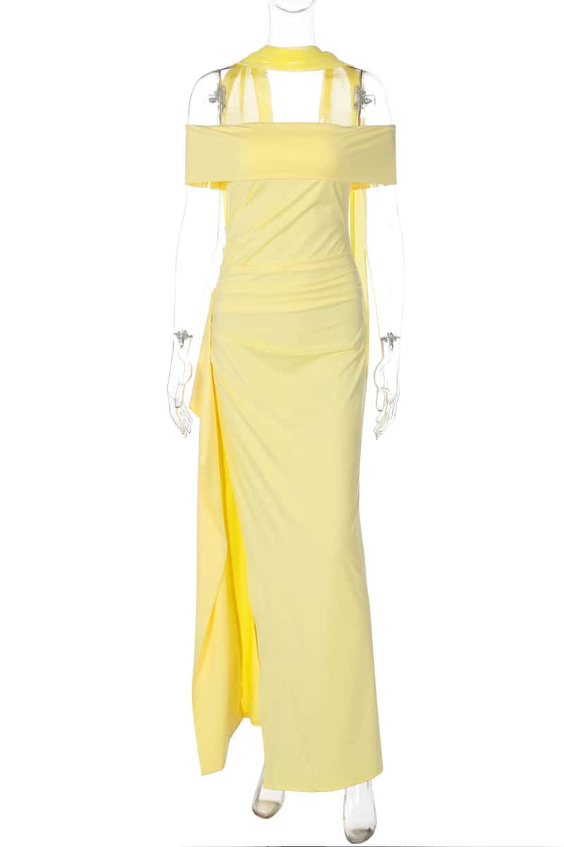 Off the Shoulder Yellow Slit Dress