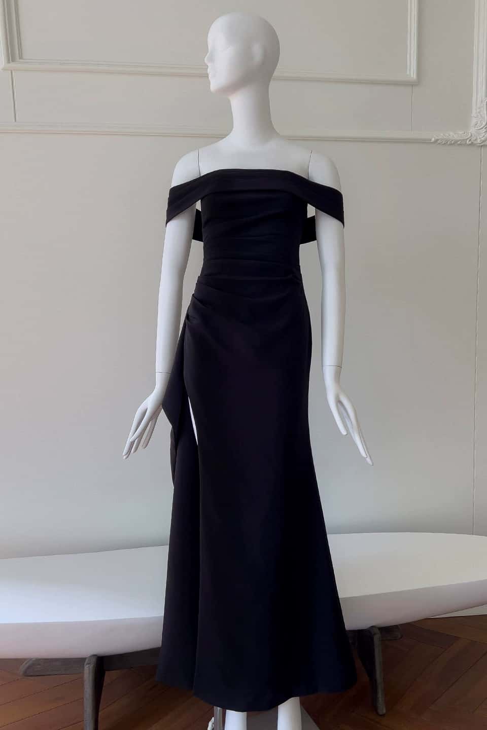 Black Off the Shoulder Frill Long Party Dress