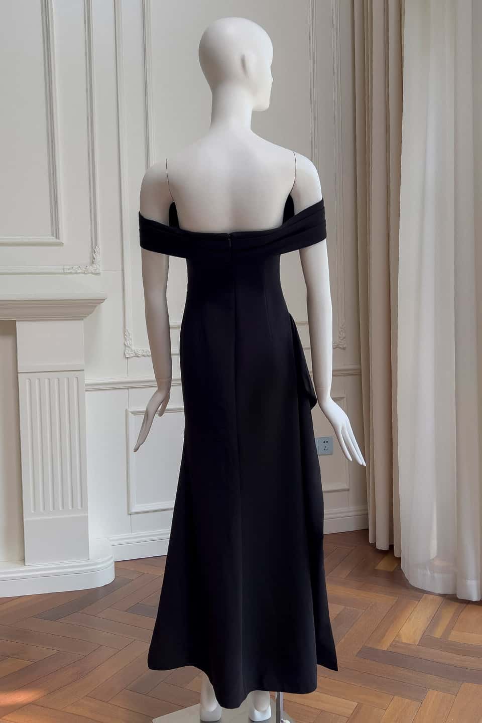 Black Off the Shoulder Frill Long Party Dress